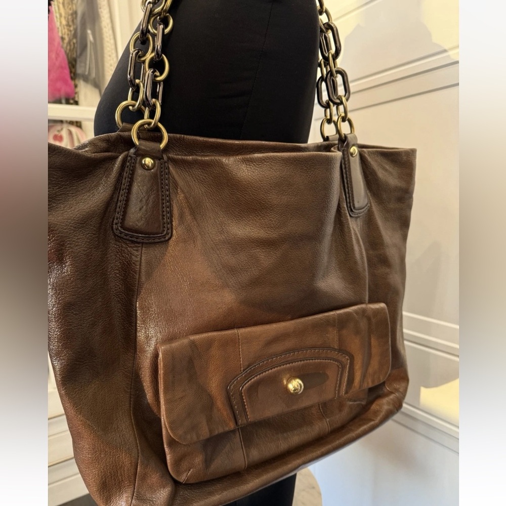 VINTAGE Y2K COACH KRISTIN XL CHAIN BROWN LEATHER BAG PURSE TOTE BOHO 2000S - Picture 2 of 11